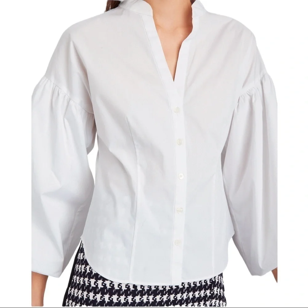 NWT VERONICA BEARD Aileen Puff Sleeve Poplin Blouse - Picture 2 of 7